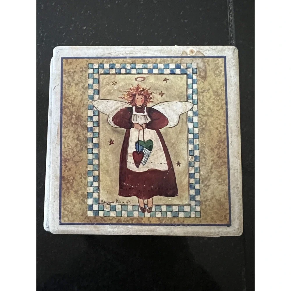 Angel Drink Coasters - Set Of 3 - Cork Backed Barbara Mock grannycore Farmcore